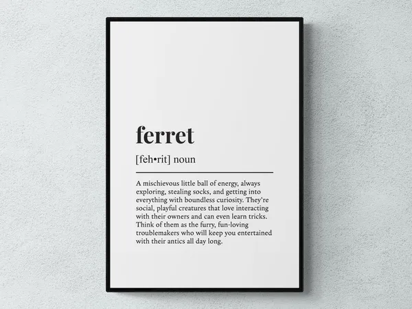 Ferret Funny Definition, Pet Gift Wall Art Print
