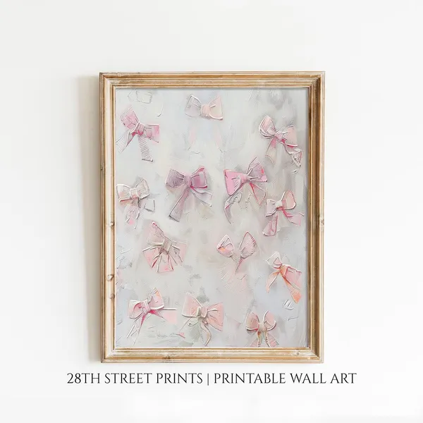 Pink Bow Art Vertical Print, Coquette Nursery Decor