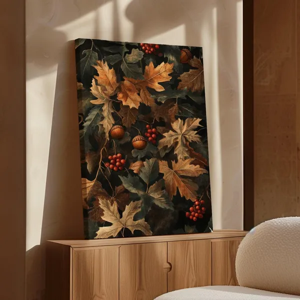 Autumn Leaves and Acorns Art, Rustic Fall Print