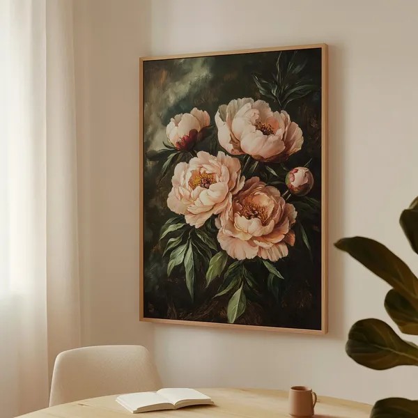 Romantic Peony Vintage Oil Painting Style Art Print