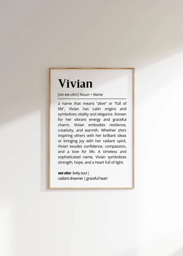 Vivian Name Definition Poster, Modern Typography