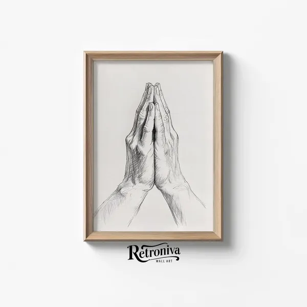 Praying Hands Sketch Drawing, Minimalist Religious Art Print
