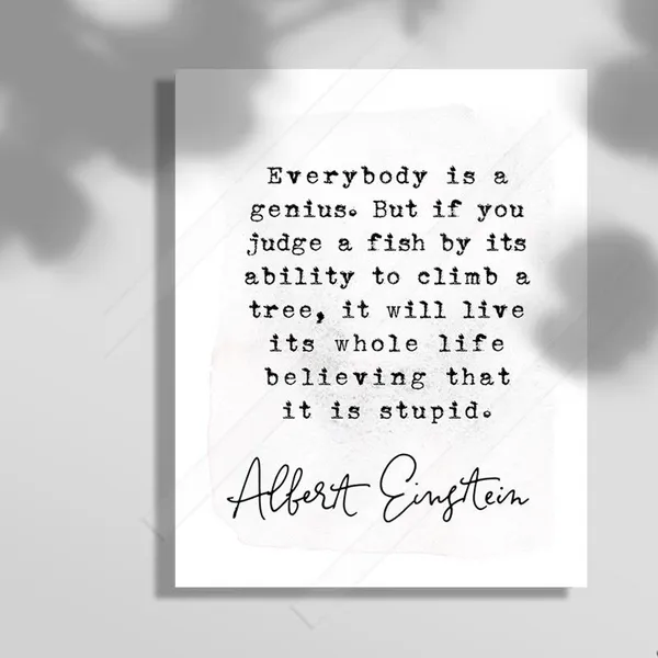 Albert Einstein Inspirational Quote, Fish And Tree Art Print