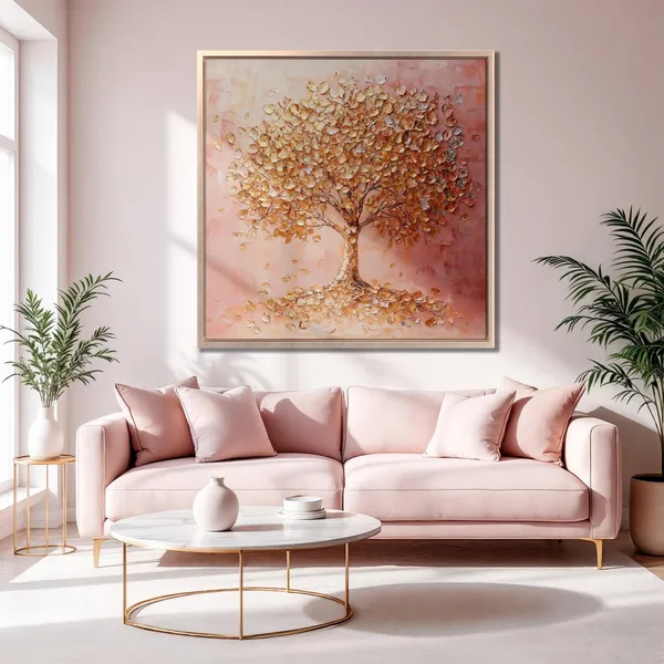 Tree Of Life Art Print, Autumn Foliage in Pink and Gold