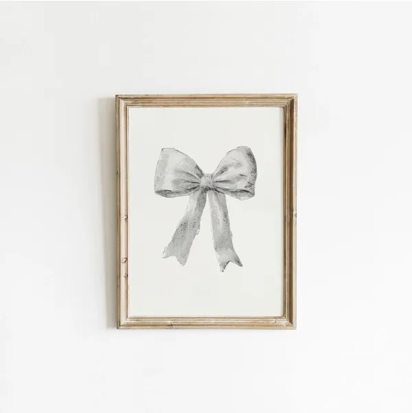 Gray Bow Print, Preppy Retro Wall Art Print