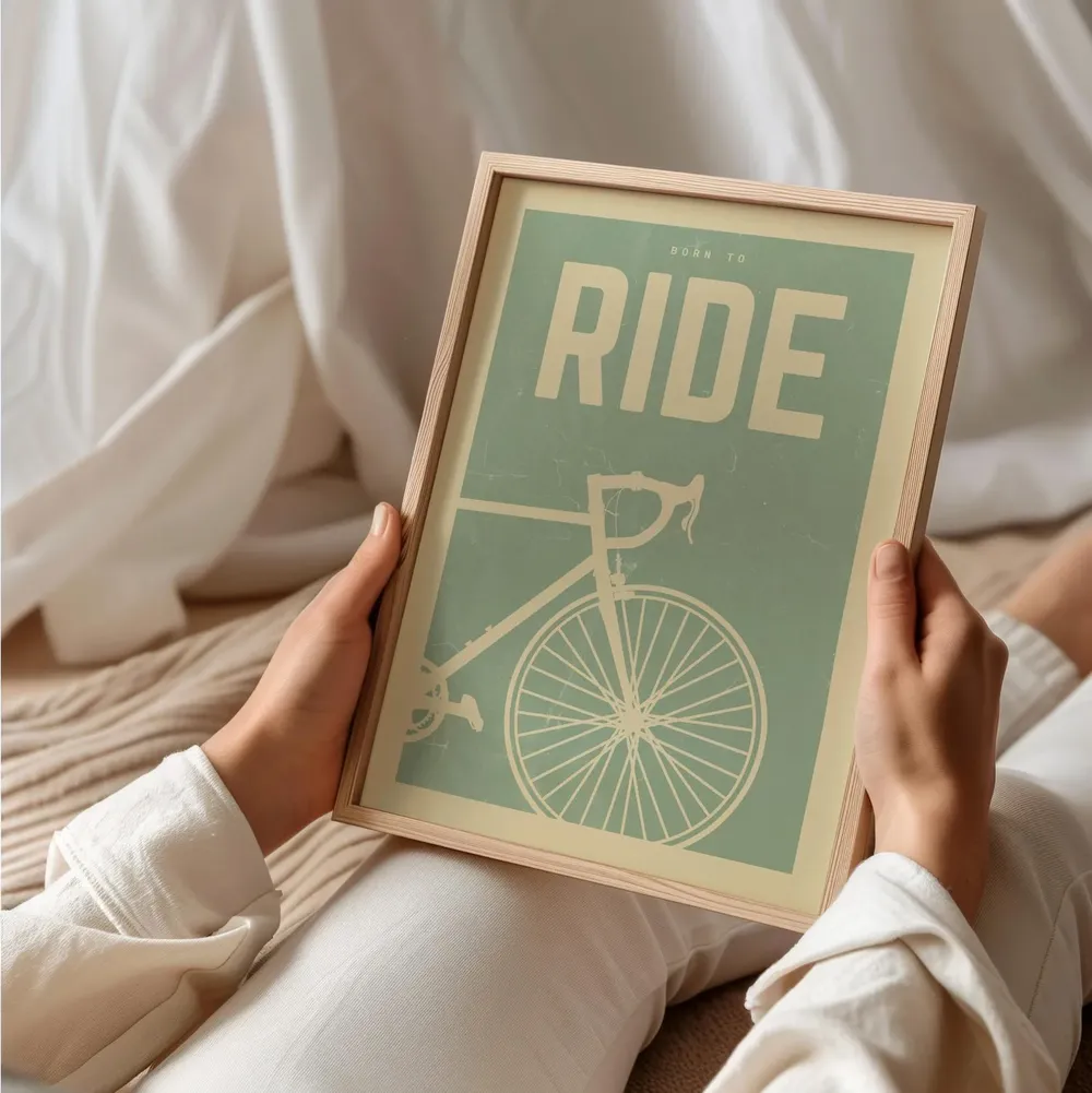 Bike Born To Ride Cycle Sage Green Poster Print