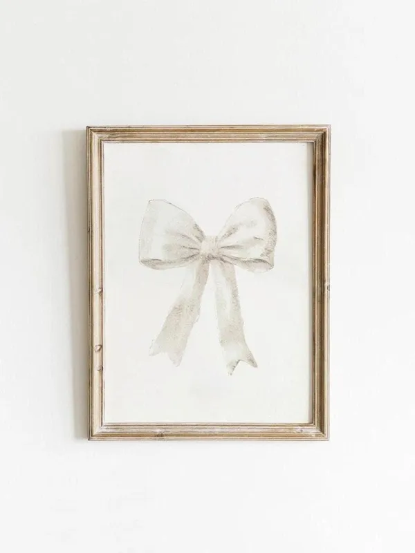 Vintage White Bow Poster Print, Nursery Decor
