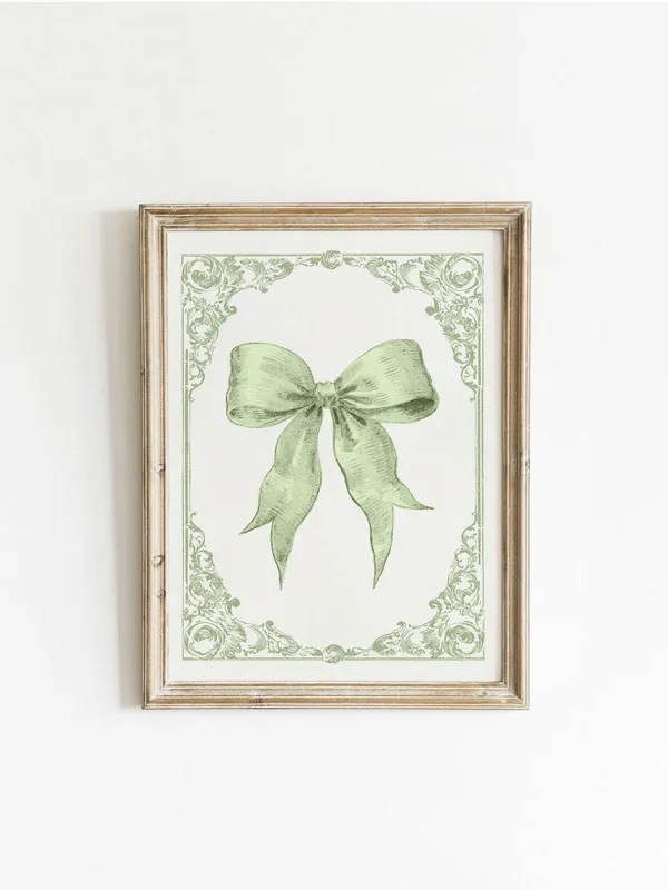 Green Coquette Bow Vintage Girly Poster Print