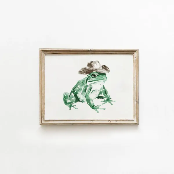 Retro Cowboy Frog Poster, Western Minimalist Art Print