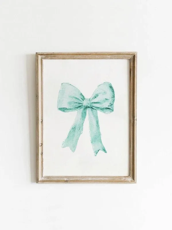 Teal Bow Print, Preppy Retro Art Print