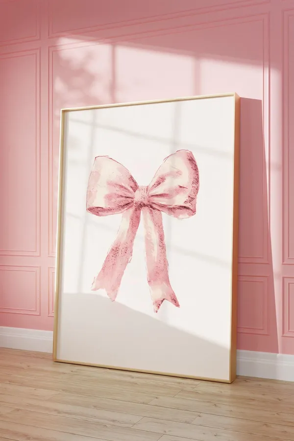 Pink Bow Vintage Illustration Art Print for Nursery