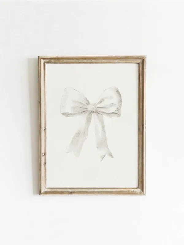 White Bow Preppy Art Print, Girly Western Style