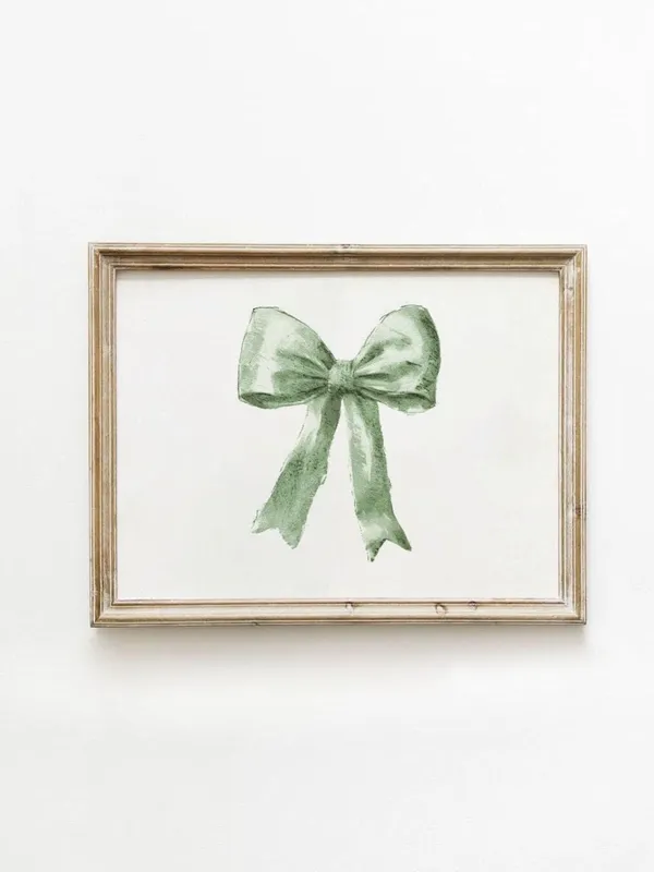 Sage Green Bow Retro Vintage Art Print