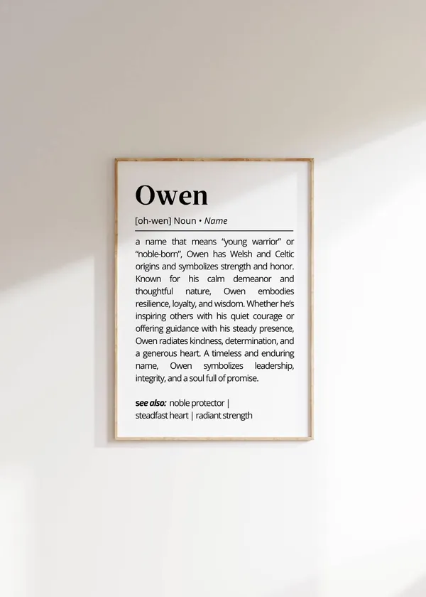 Owen Name Meaning Typography Art Print, Modern Decor