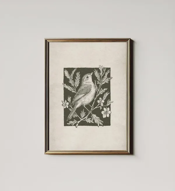 Antique Winter Bird Minimalist Farmhouse Art Print