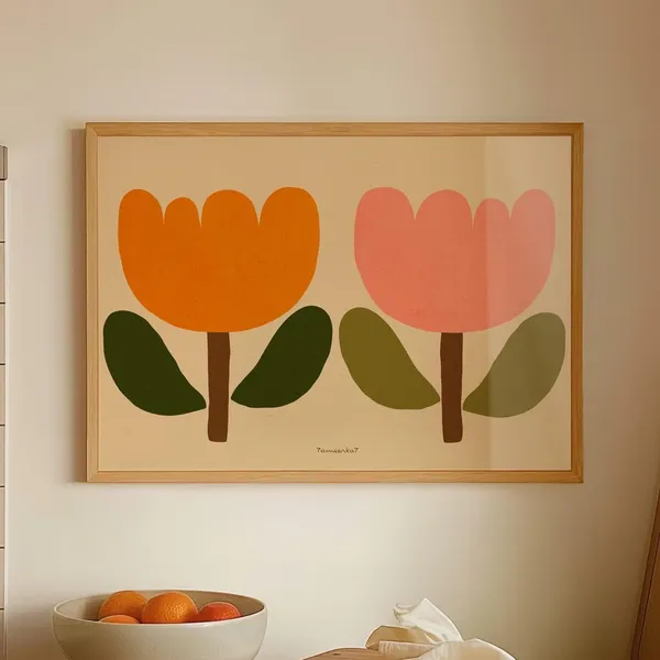 Hand Drawn Tulips Poster Print, Abstract Flower Art