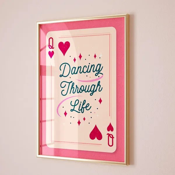 Dancing Through Life Poster, Coquette Pink Quote