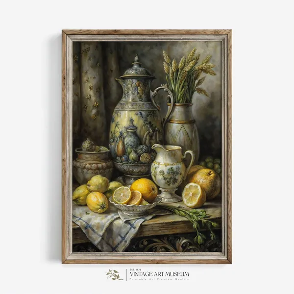 Vintage Ceramic Jug Still Life Art Print, French Country
