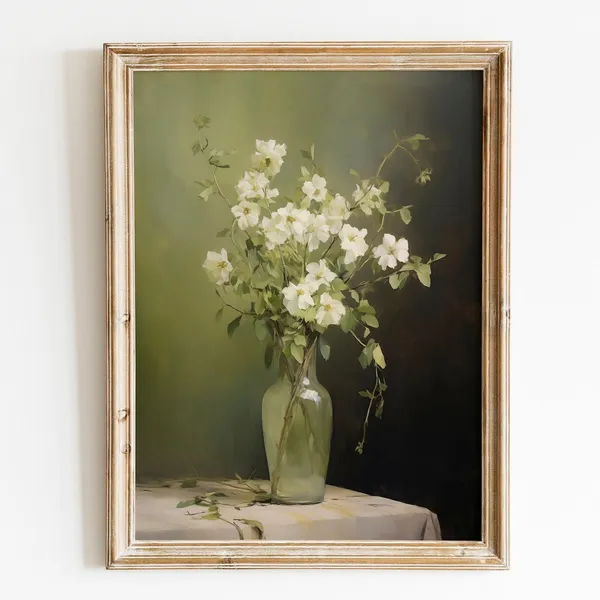 Moody Green Flower Art Print, Dark Academia Floral