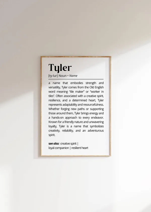 Tyler Name Definition Minimalist Typography Art Print