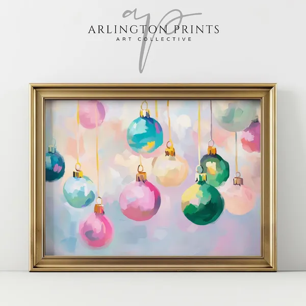 Pastel Christmas Ornaments Art Print, Preppy Winter Decor