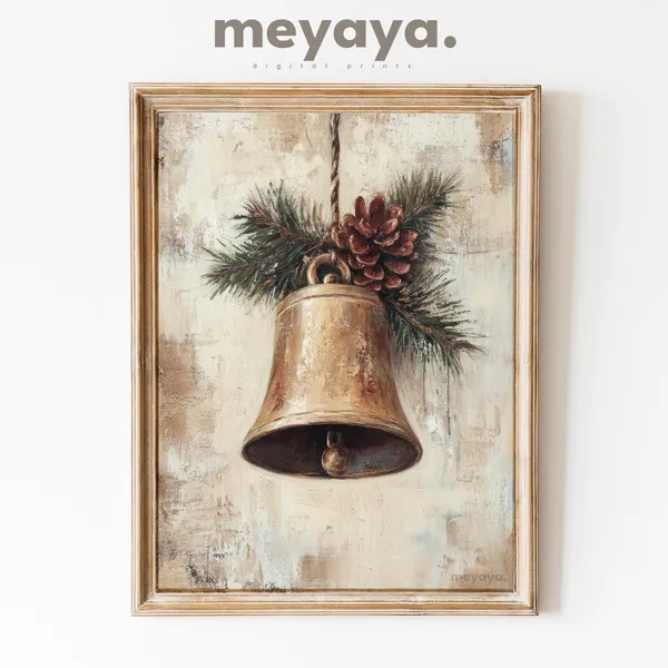 Vintage Christmas Bell Print, Minimalist Holiday Decor