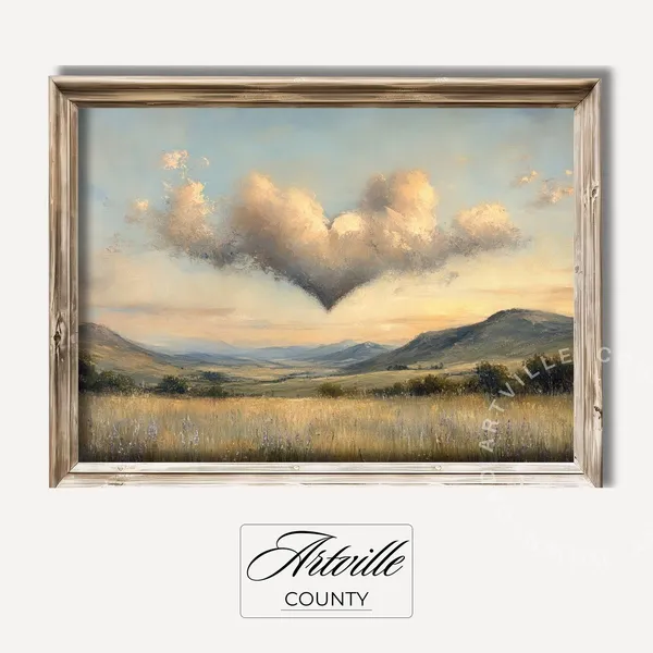 Heart Shape Cloud Art Print, Romantic Spring Landscape