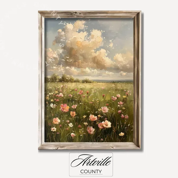 Vintage Spring Landscape Antique Wildflowers Art Print