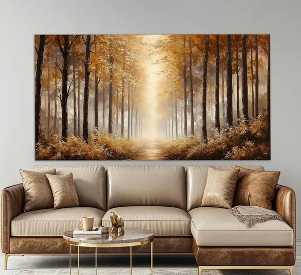 Golden Forest Autumn Landscape Painting Art Print