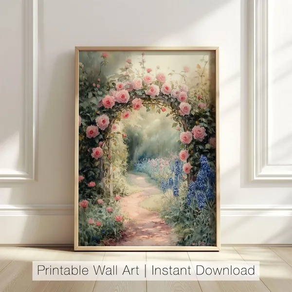 Rose Garden Watercolor Art Print, Cottagecore Decor