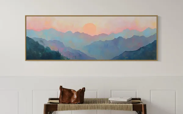 Abstract Mountain Sunrise Misty Landscape Art Print