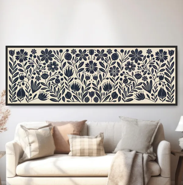 Panoramic Floral Botanical Art Print, Minimalist Boho