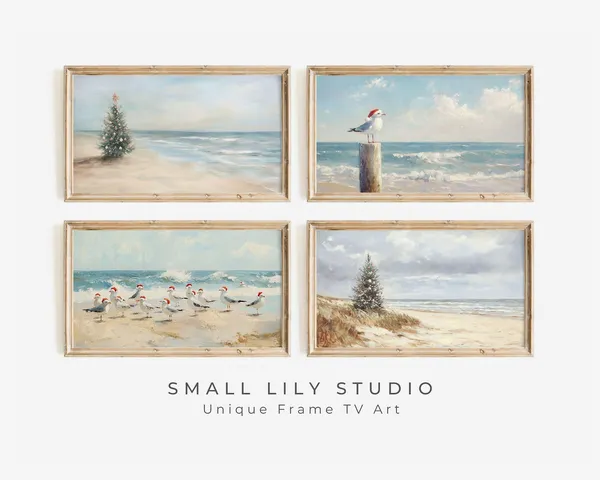 Coastal Christmas Bundle, Beach Holiday Tree Art Print