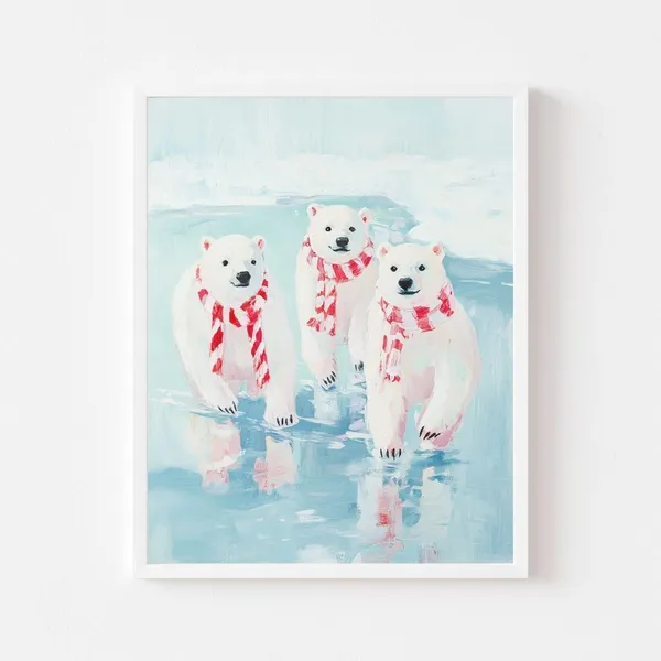 Polar Bears In Scarves Winter Painting Art Print