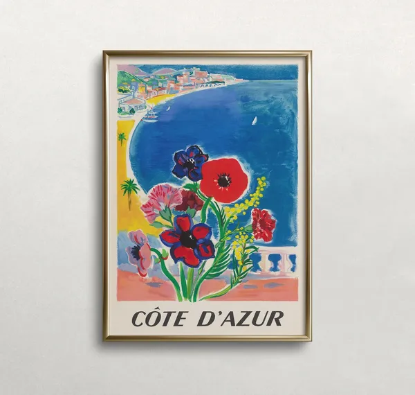 Cote D Azur France Vintage Travel Poster, Riviera