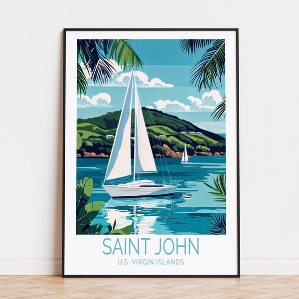 Saint John Travel Poster, Caribbean Sea Wall Art Print