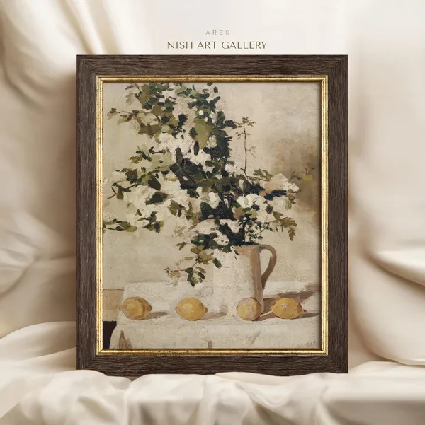 White Flower Vase Vintage Still Life Art Print