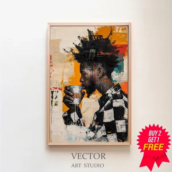 Geometrical Afro Men Coffee Lover Wall Art Print