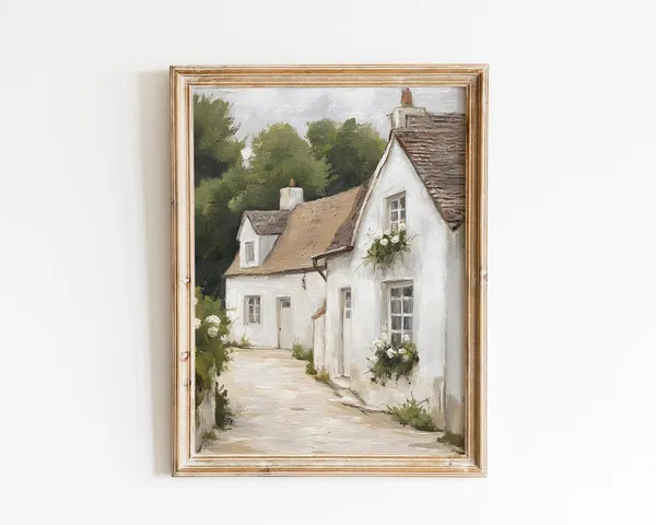 Vintage Rustic Cottage Painting, Country Home Art Print