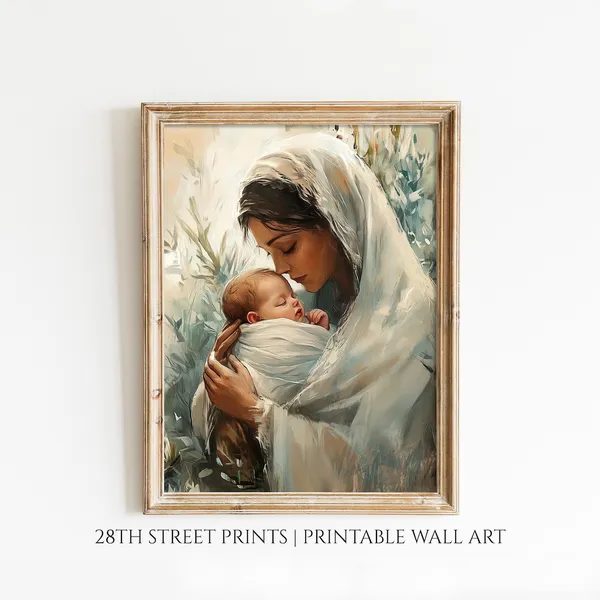 Divine Embrace Mary and Baby Jesus Christian Art Print