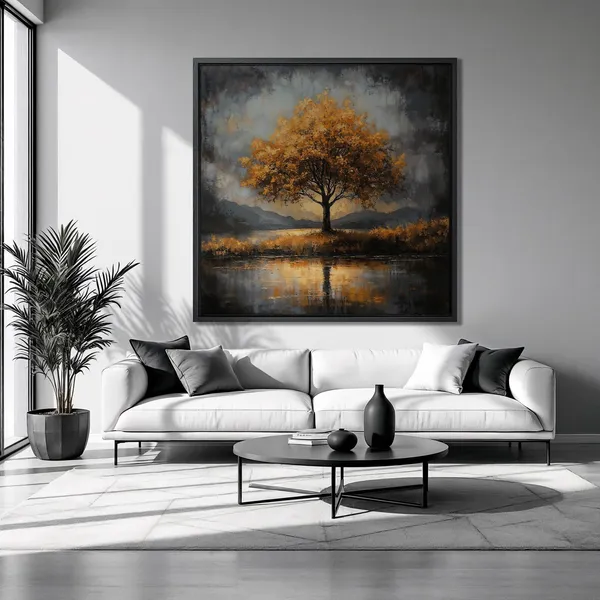 Solitary Fall Tree Art Print, Autumn Mountain Landscape