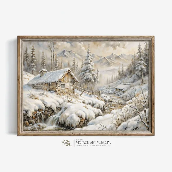 Vintage Winter Village In Norway Art Print