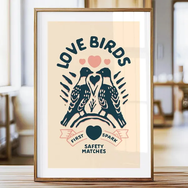 Retro Valentines Day Love Birds Art Print
