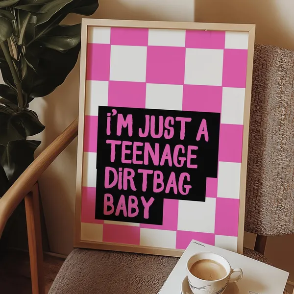 Song Lyrics Pink Checkerboard Emo Art Print