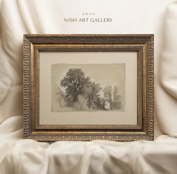 Forest Sketch Print, Neutral Antique Wall Art