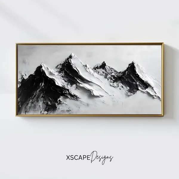 Black and White Mountain Panorama Wall Art Print