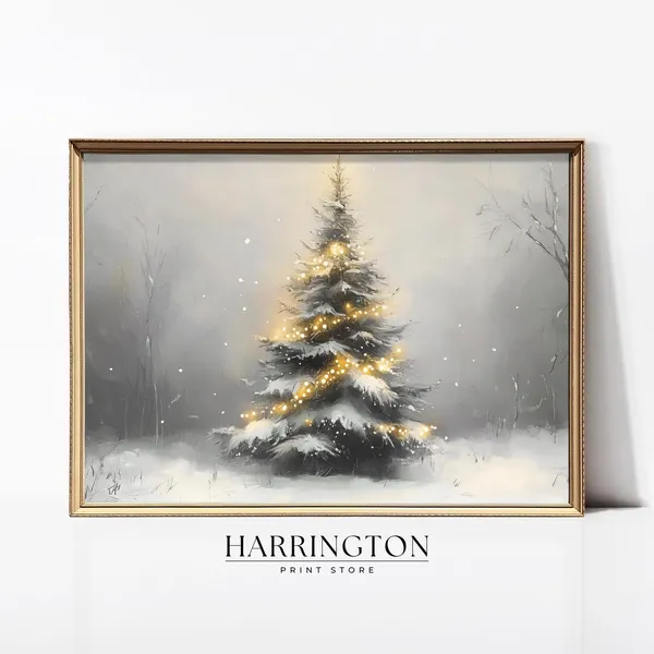 Christmas Tree Winter Landscape Oil-Painting-Style Art Print