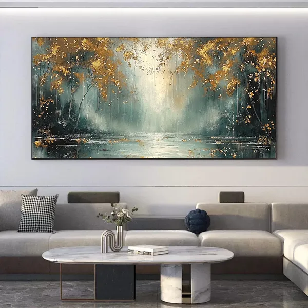 Abstract Golden Leaves Autumn Oil Painting Art Print