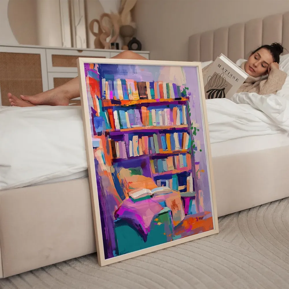 Colorful Abstract Bookshelf Art Print, Cozy Library Decor - Image 2