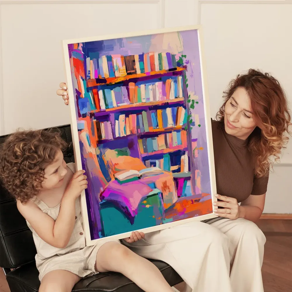 Colorful Abstract Bookshelf Art Print, Cozy Library Decor - Image 4